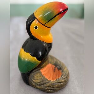 Vintage Glazed Clay Toucan Bird Air Plant Stand Handmade Retro 6”x3” EUC